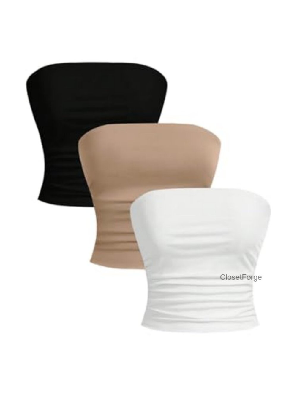 Women's 3 Piece Ruched Tube Tops Summer Strapless Slim Fit Party Club Crop Tops